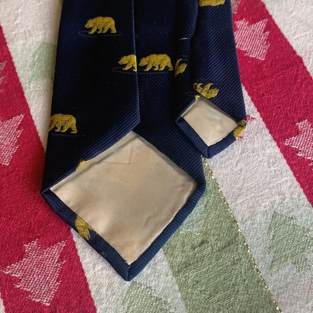 Navy Blue Tie with Gold Bear Motif - Men's Accessory